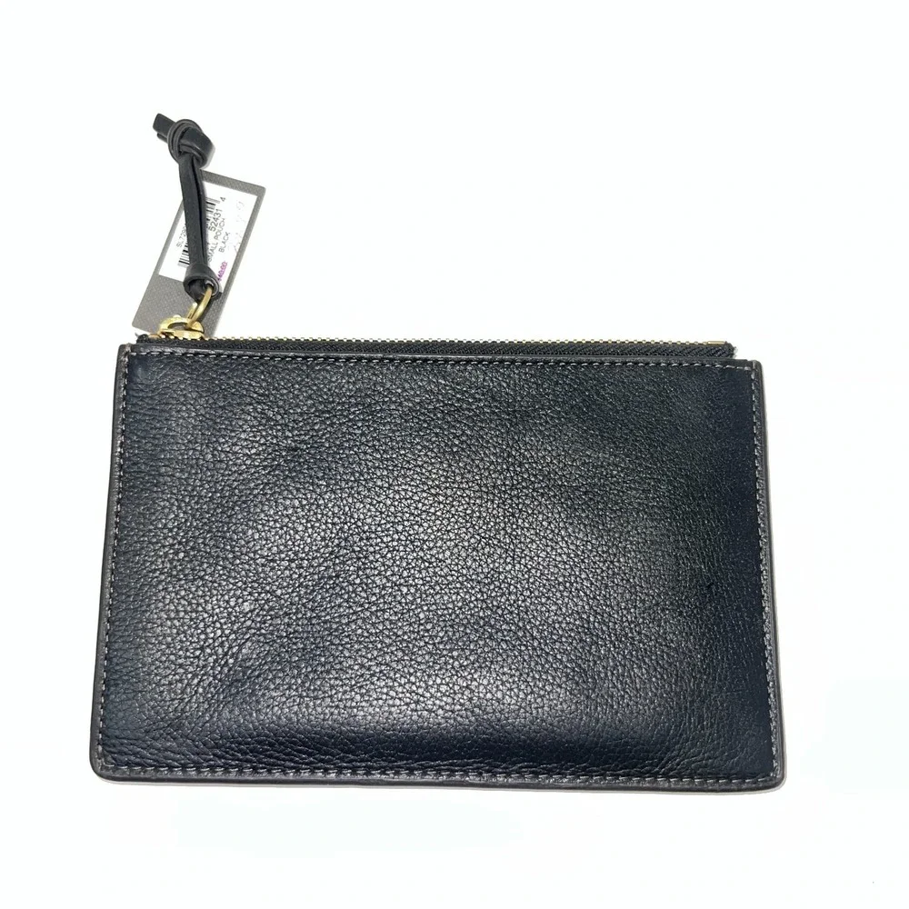 Fossil Black Pebbled Leather Wristlet Zip Pouch Clutch Bag